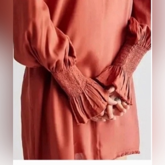 Free People burnt orange Vienna smocked sleeves crochet lace boho Mini Dress - Picture 2 of 9